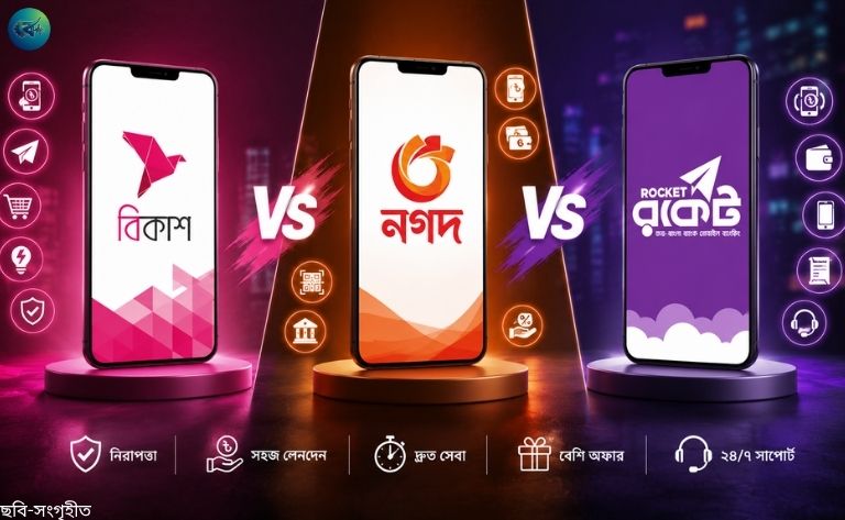 বিকাশ, নগদ নাকি রকেট